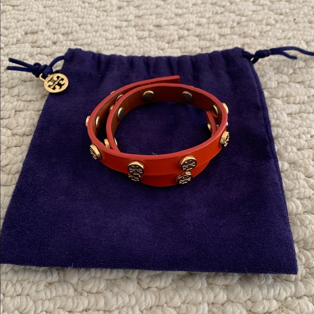 Tory Burch Orange Patent Leather Double Wrap Bracelet. Great Condition.
